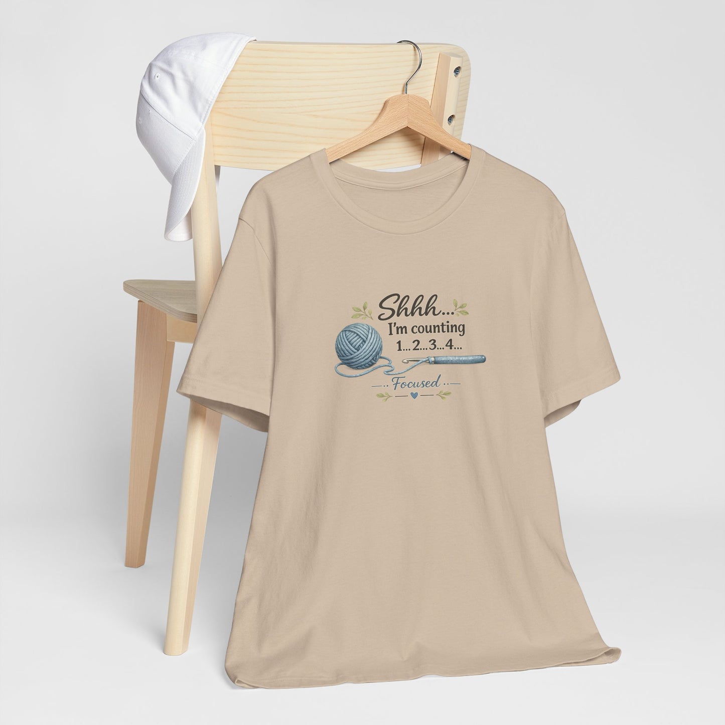 Knitting Humor Tee — “Shhh... I’m Counting 1, 2, 3, 4” Yarn & Needles Shirt
