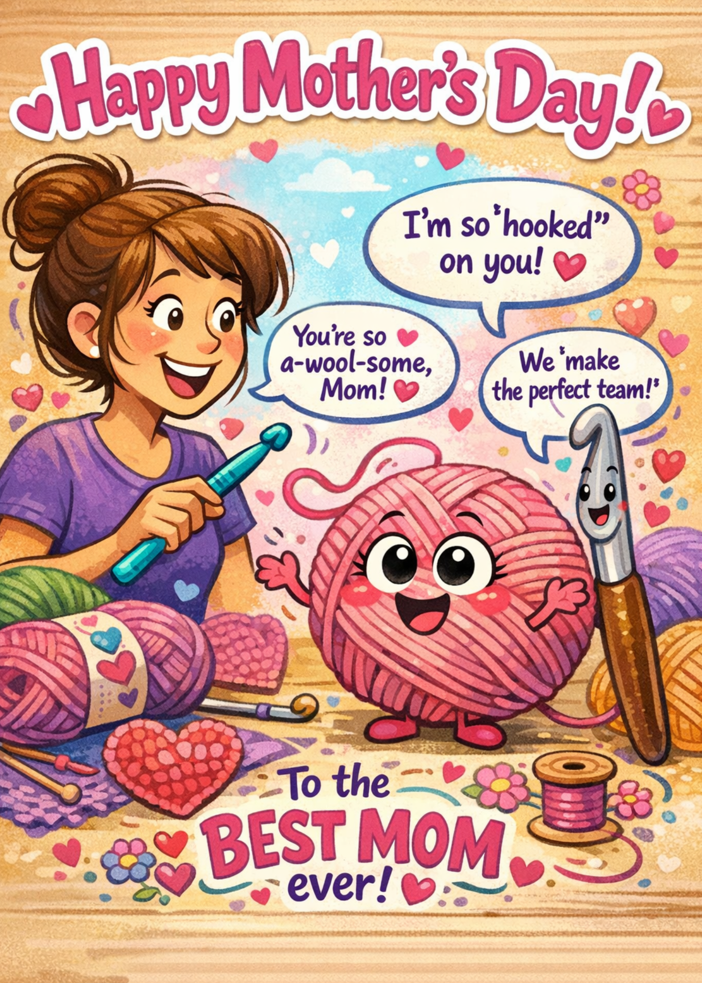Digital | Yarn Lover Greeting Card — Funny Knitting & Crochet Card for Mom