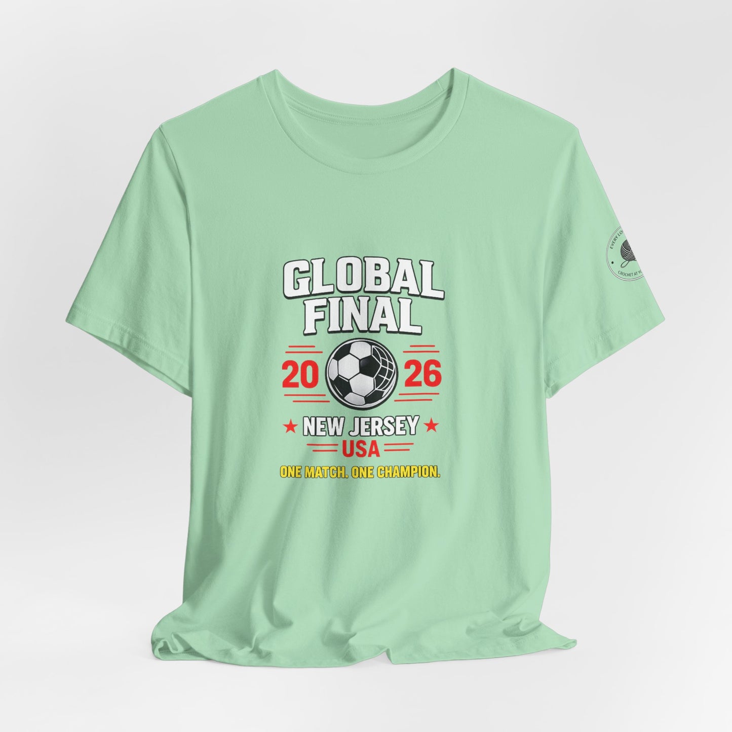 Championship soccer t-shirt with sleeve emblem close-up