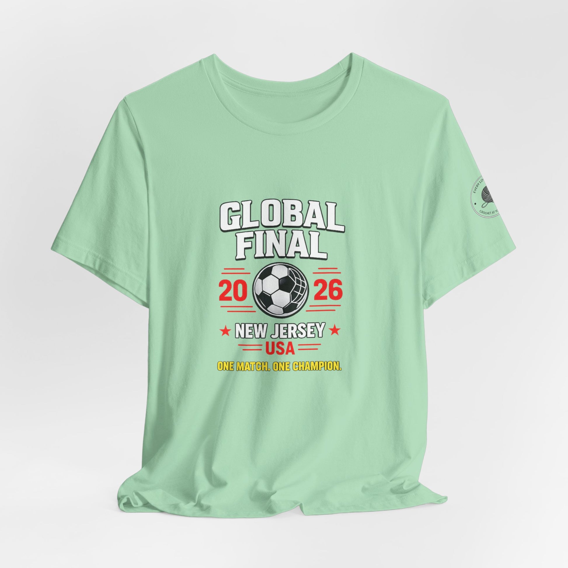 Championship soccer t-shirt with sleeve emblem close-up
