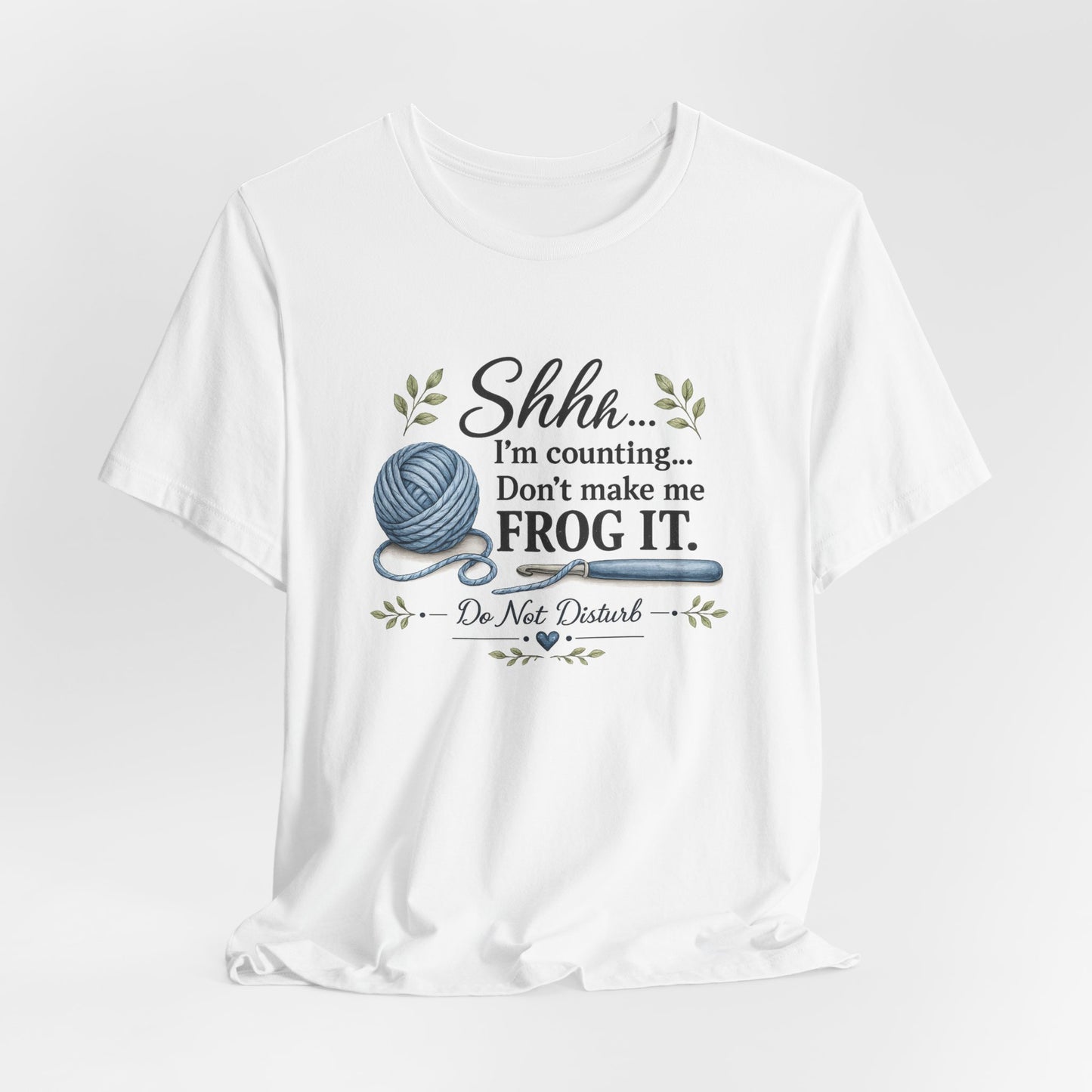 Shhh I'm Counting knitting t-shirt on model front