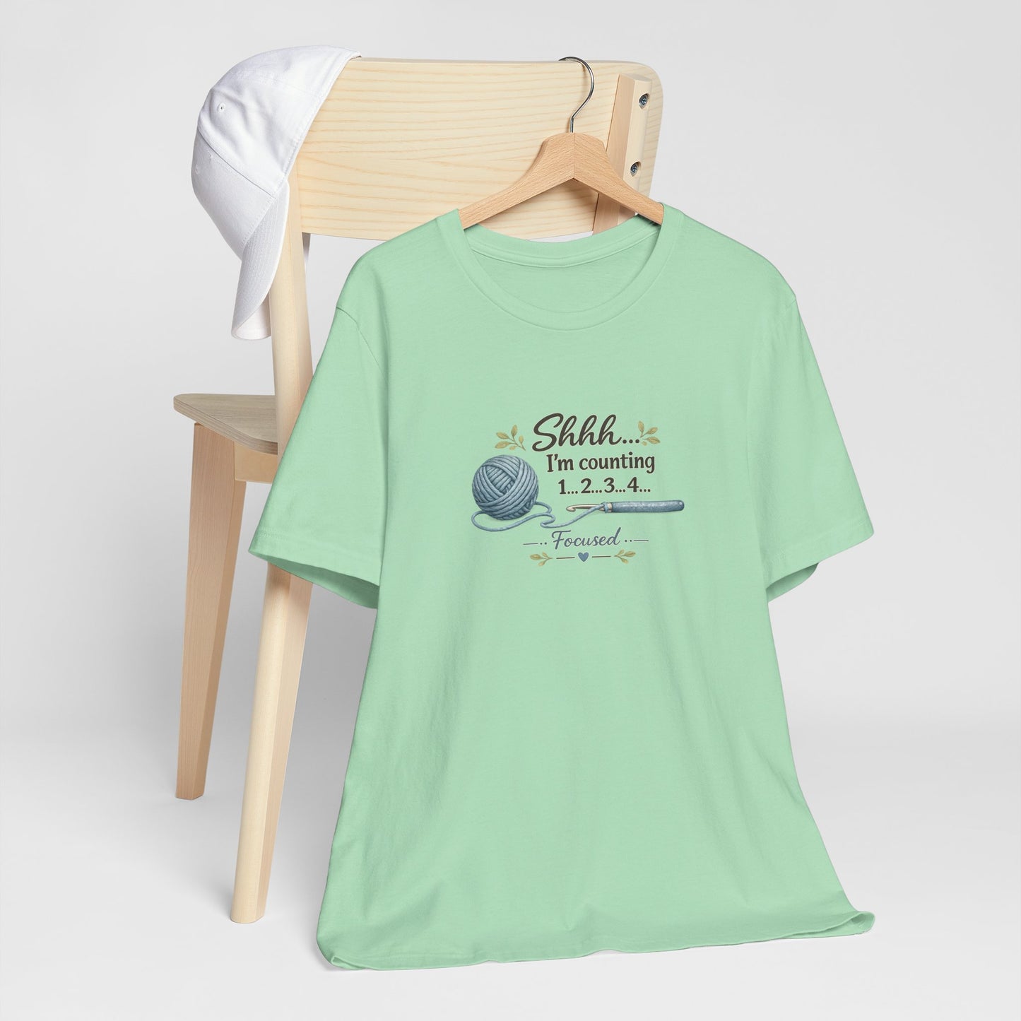 Knitting Humor Tee — “Shhh... I’m Counting 1, 2, 3, 4” Yarn & Needles Shirt