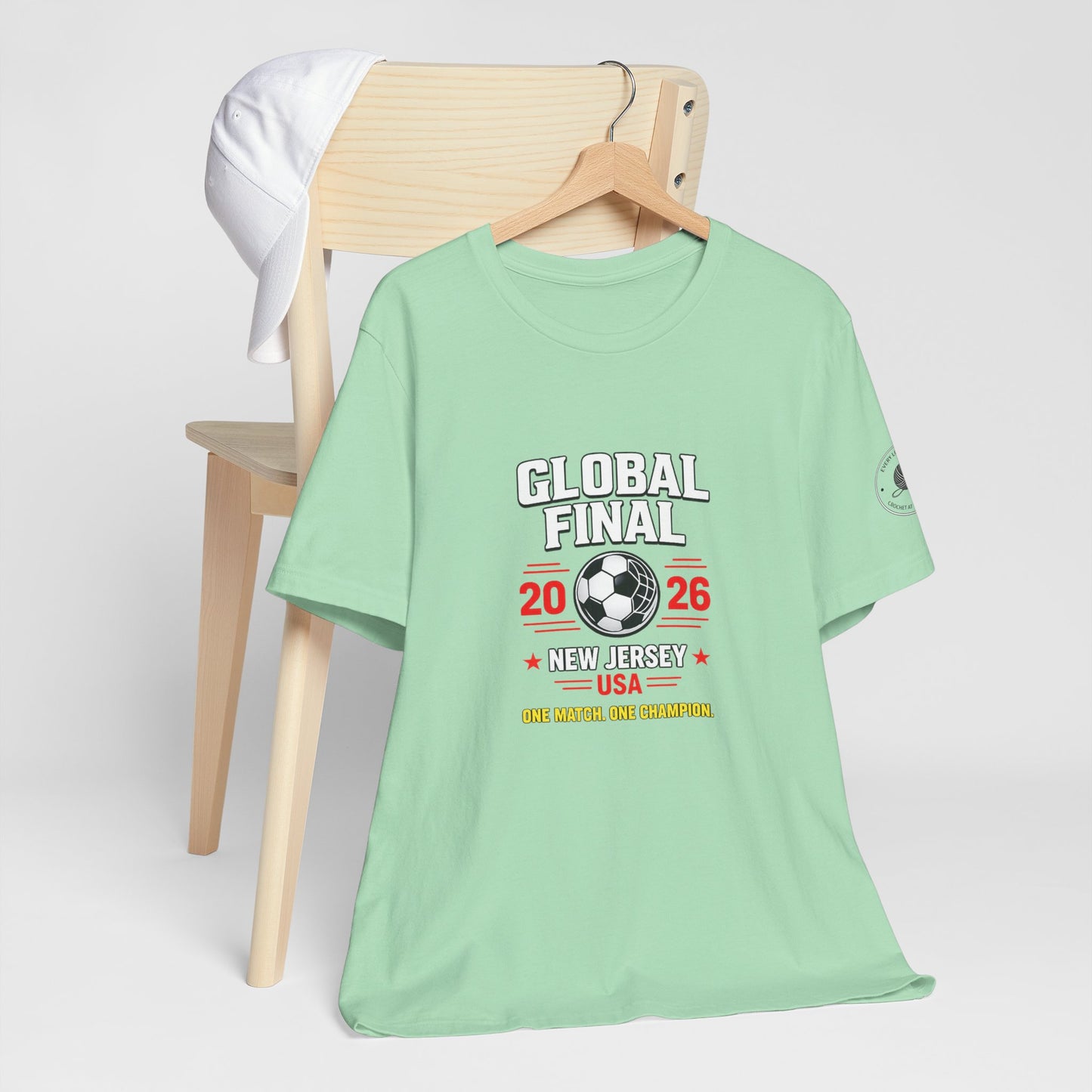 Vintage-inspired Global Final 2026 graphic tee, chest print close-up