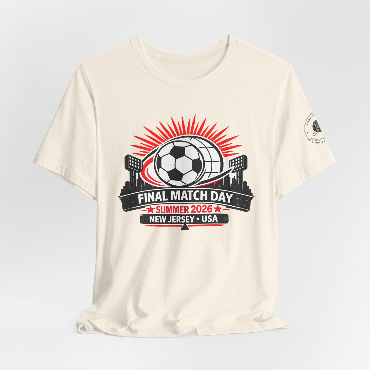 Final Match Day 2026 soccer shirt – side view, retail fit crew neck
