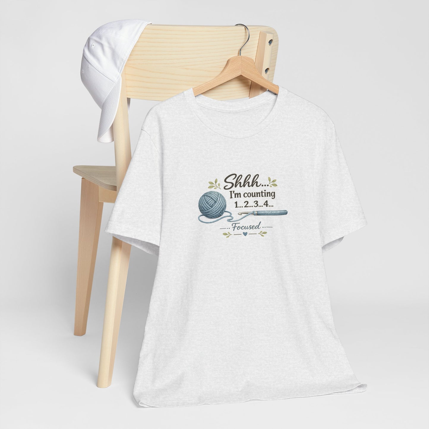 Knitting Humor Tee — “Shhh... I’m Counting 1, 2, 3, 4” Yarn & Needles Shirt