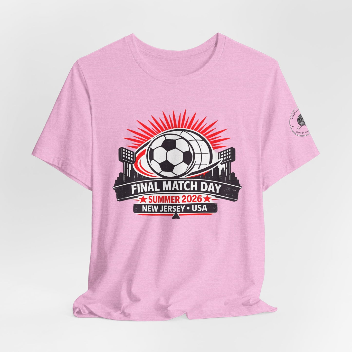 2026 World Cup fan tee on model – New Jersey USA, bold match day print