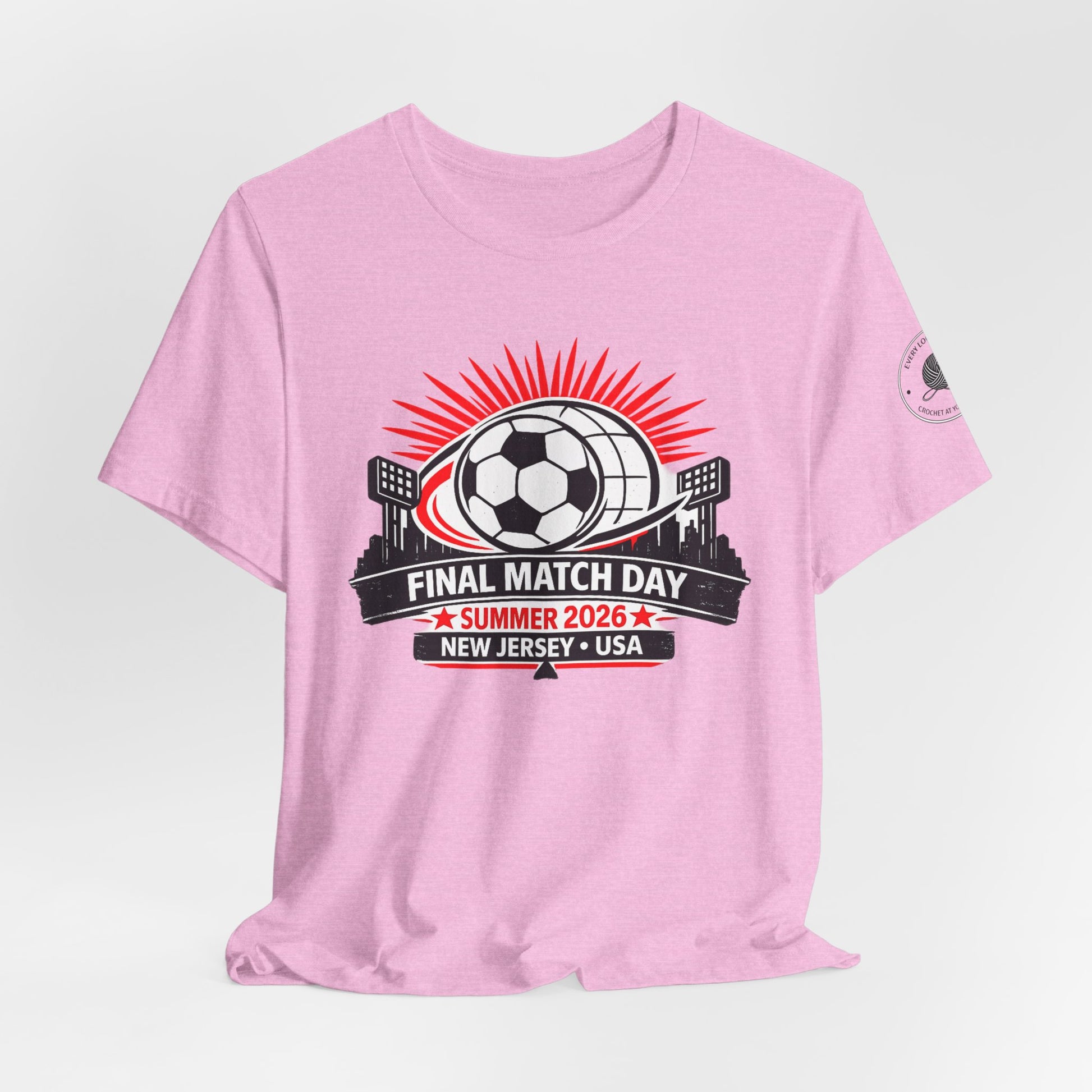 2026 World Cup fan tee on model – New Jersey USA, bold match day print