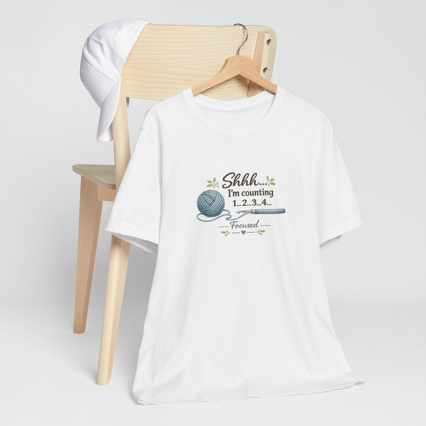 Knitting Humor Tee — “Shhh... I’m Counting 1, 2, 3, 4” Yarn & Needles Shirt