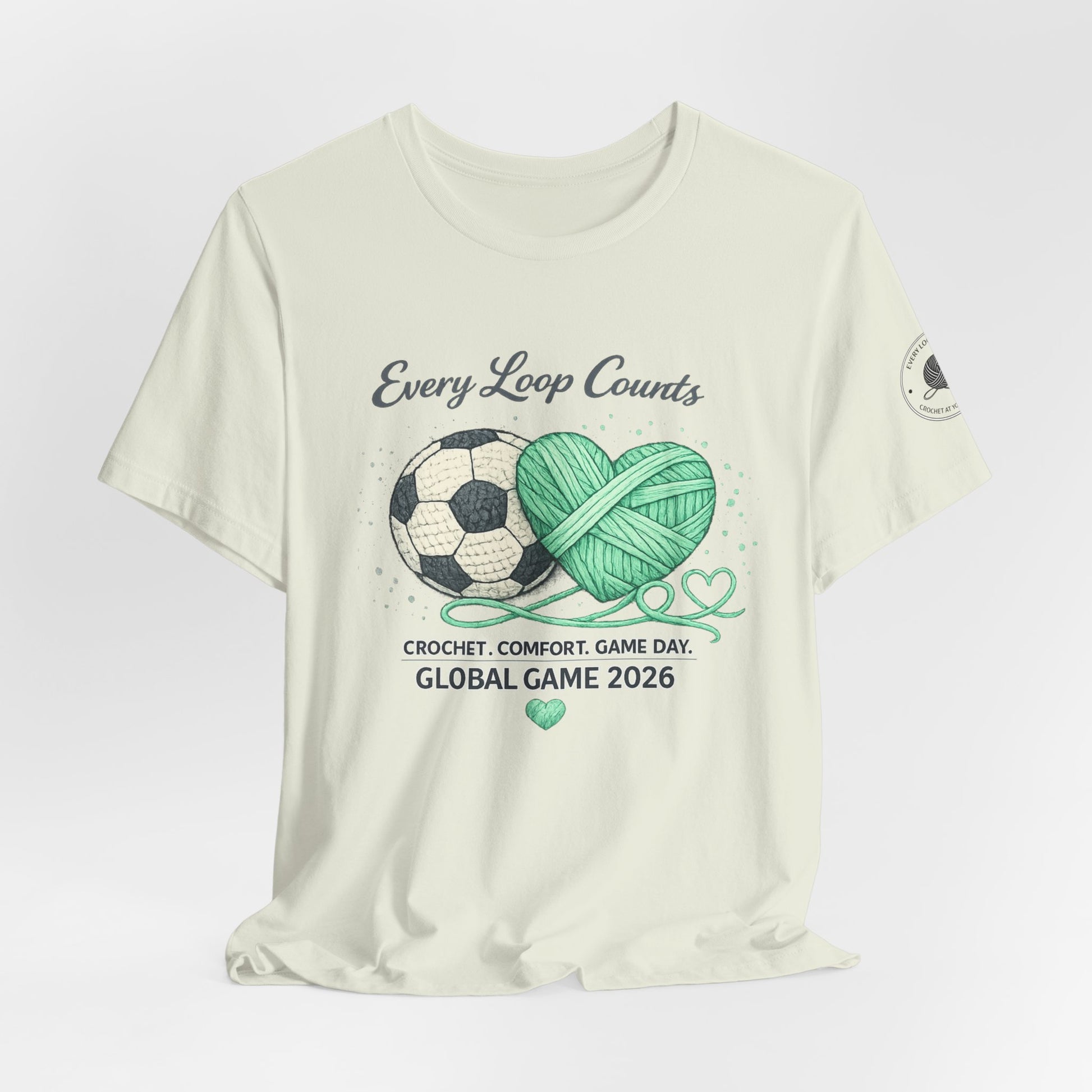 Crochet soccer graphic t-shirt front detail Game Day 2026