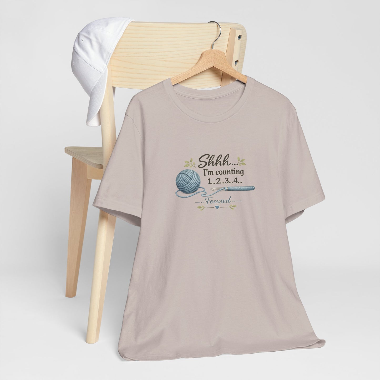 Knitting Humor Tee — “Shhh... I’m Counting 1, 2, 3, 4” Yarn & Needles Shirt