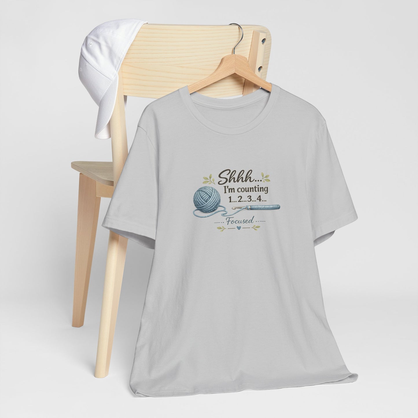 Knitting Humor Tee — “Shhh... I’m Counting 1, 2, 3, 4” Yarn & Needles Shirt