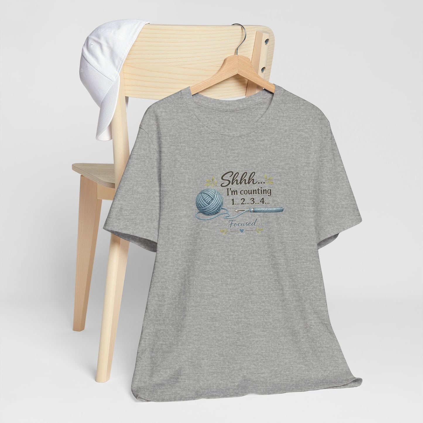 Knitting Humor Tee — “Shhh... I’m Counting 1, 2, 3, 4” Yarn & Needles Shirt