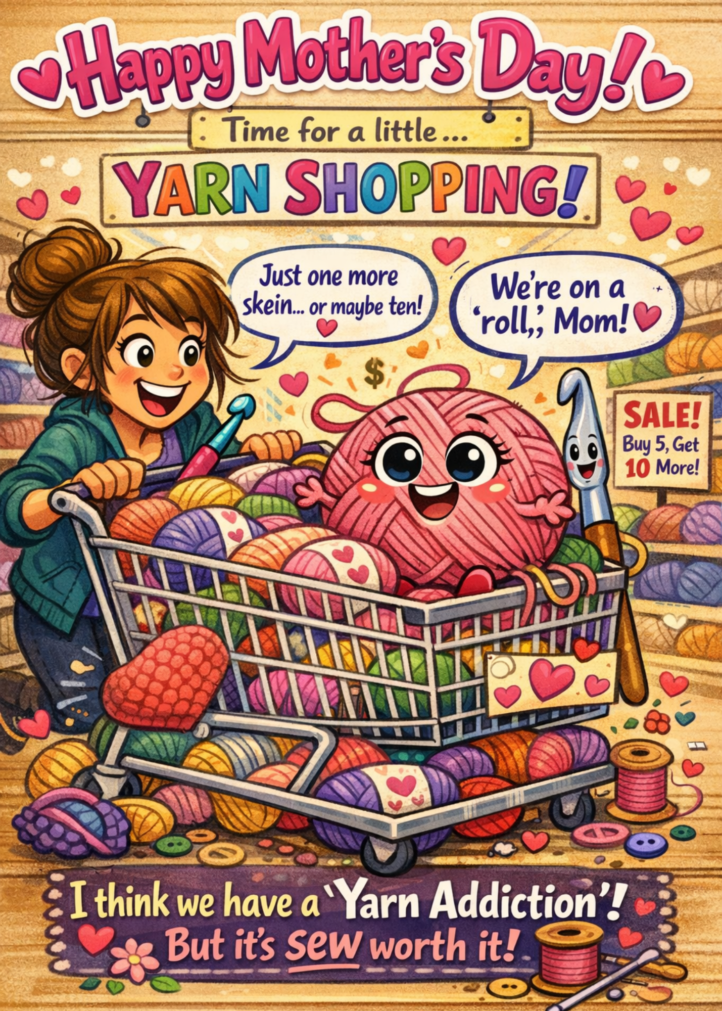 Digital | Mother's Day Yarn Shopping Greeting Card — Printable Knitting & Crochet Card
