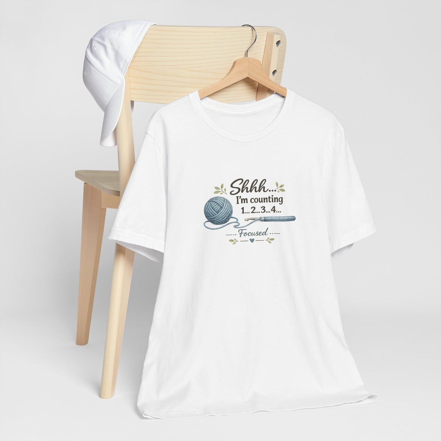 Knitting Humor Tee — “Shhh... I’m Counting 1, 2, 3, 4” Yarn & Needles Shirt
