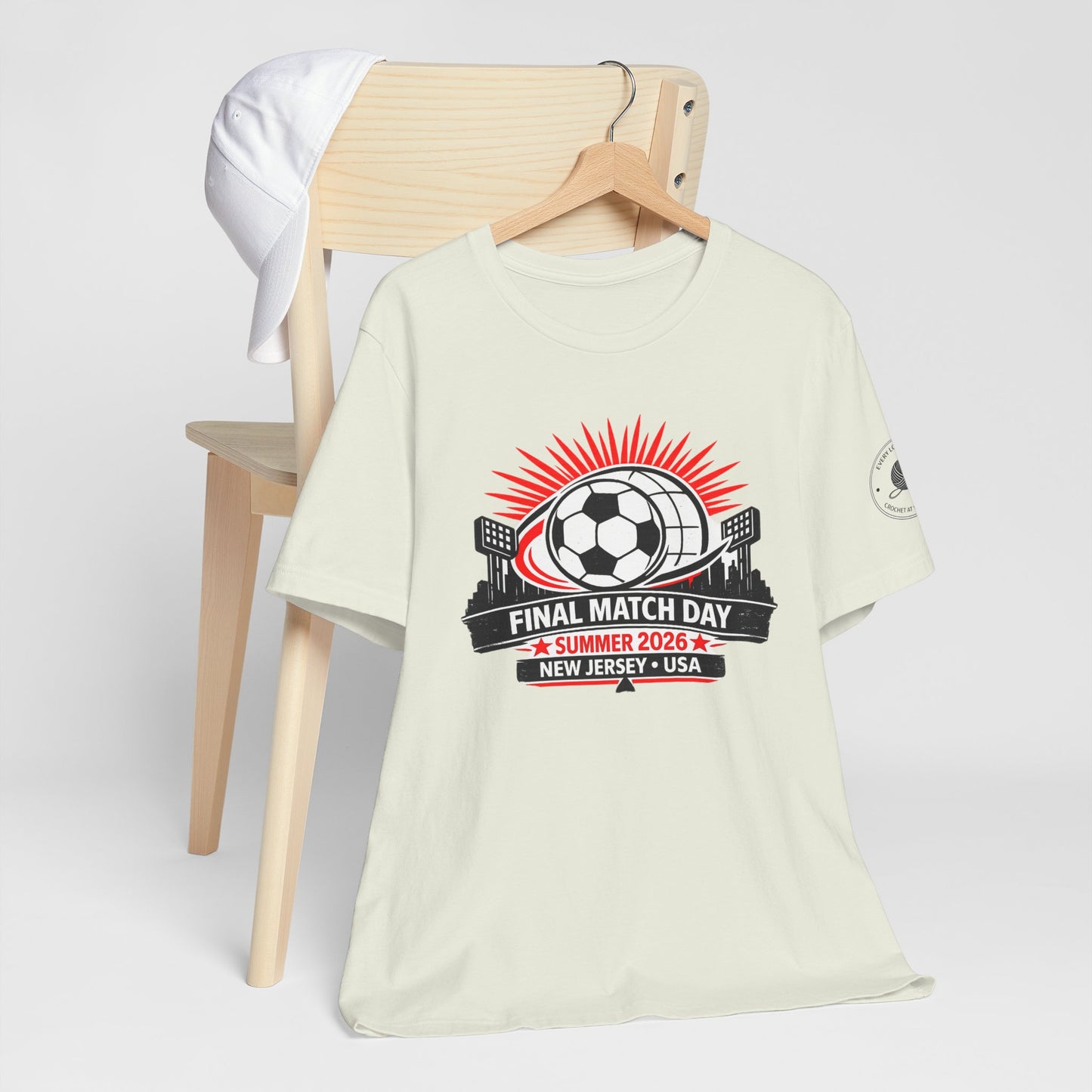 2026 World Cup fan tee – rising sun graphic on white crew neck shirt