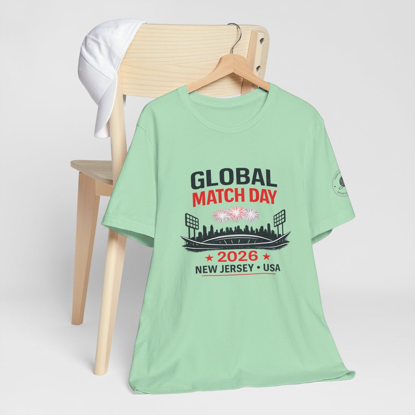 2026 New Jersey soccer fan shirt with sleeve artwork close-up