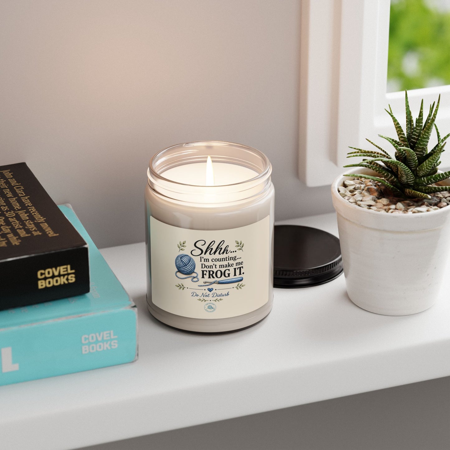 Knitting Humor Soy Candle — "Shhh... I'm counting. Don't make me frog it." 9 oz