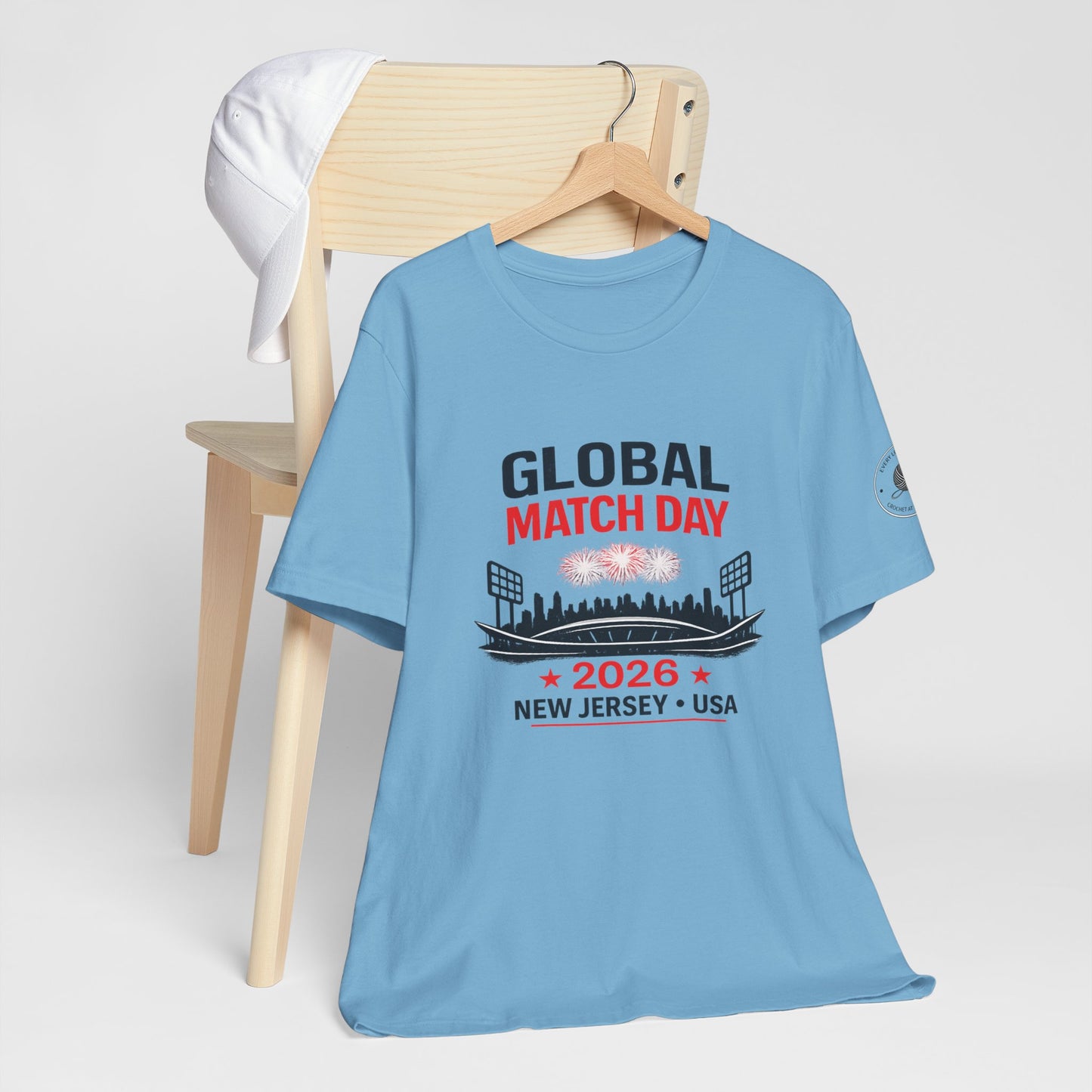 Stadium soccer graphic t-shirt, flat lay product shot
