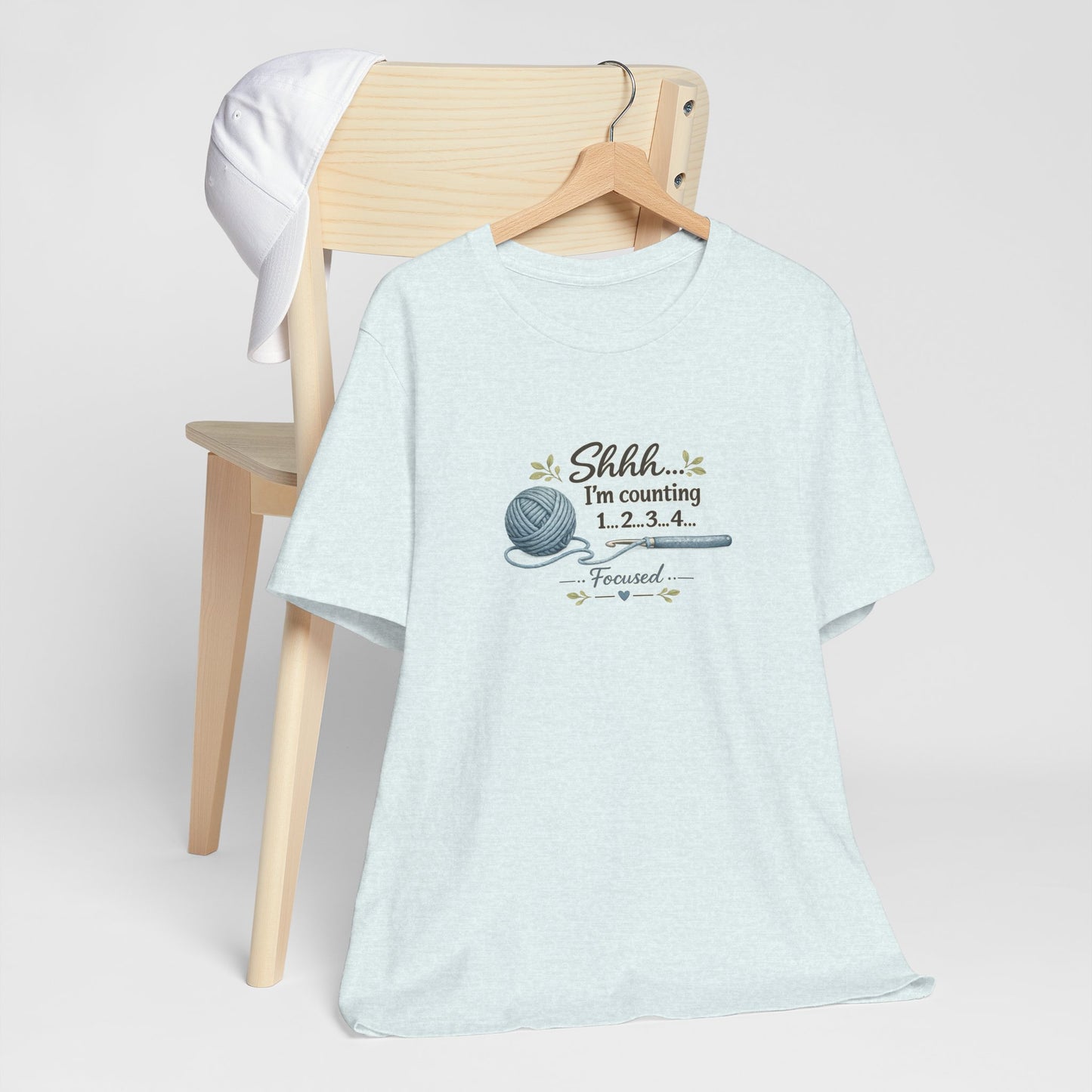 Knitting Humor Tee — “Shhh... I’m Counting 1, 2, 3, 4” Yarn & Needles Shirt