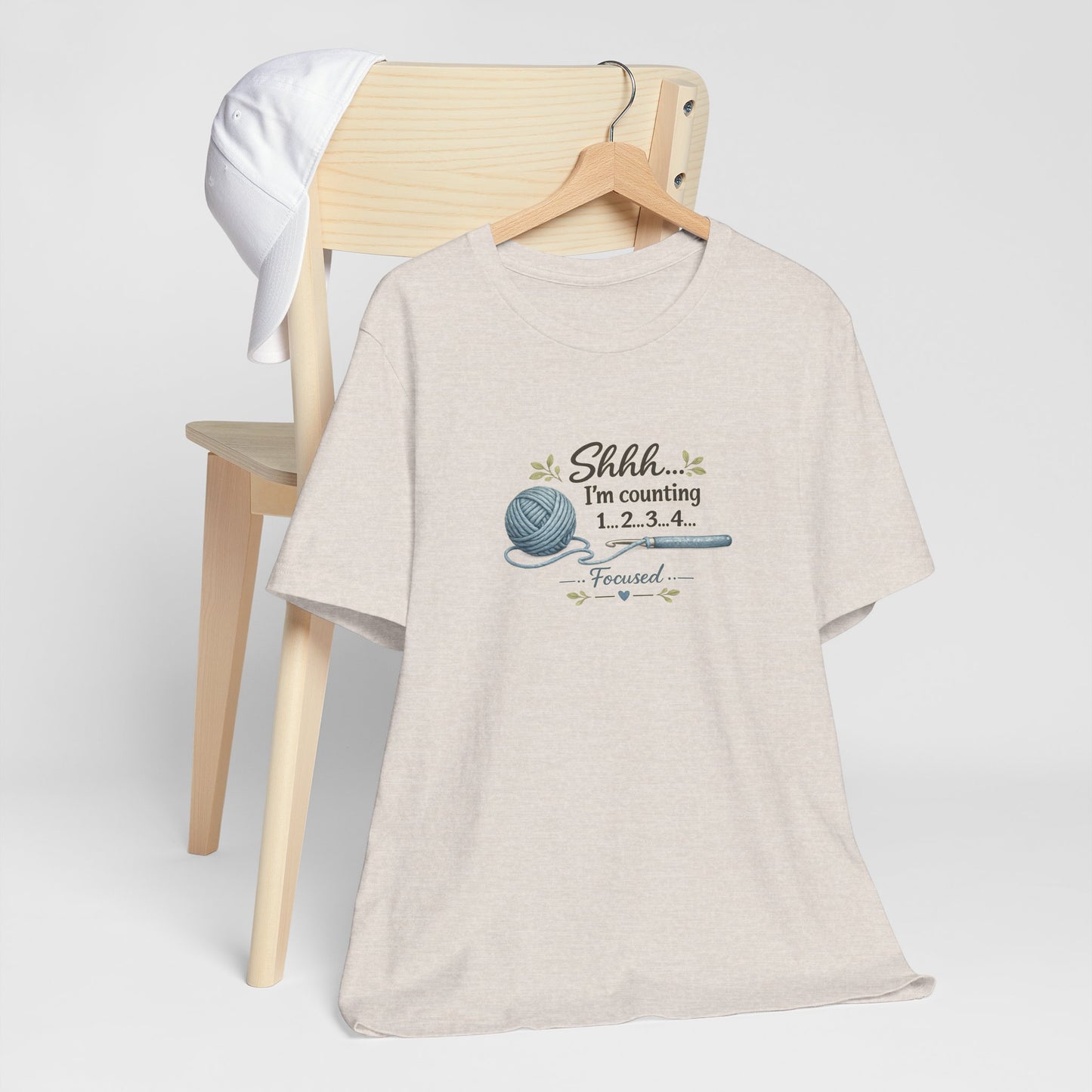 Knitting Humor Tee — “Shhh... I’m Counting 1, 2, 3, 4” Yarn & Needles Shirt
