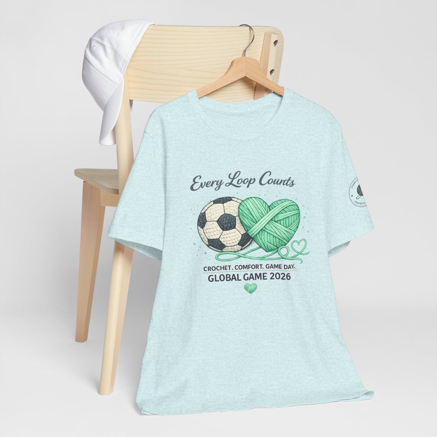 Crochet soccer fan tee unisex lifestyle photo
