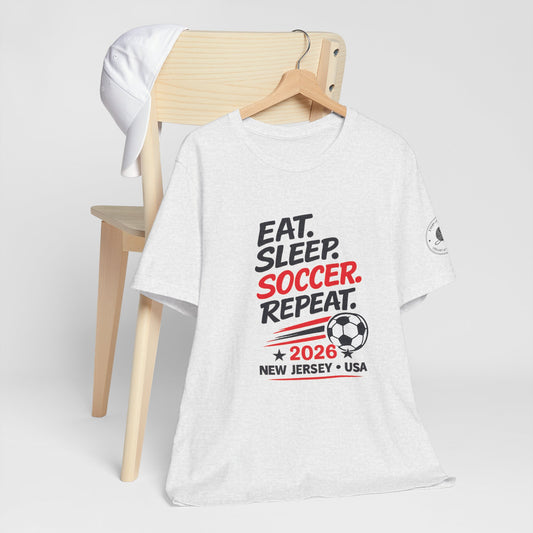 Soccer T-Shirt "Eat. Sleep. Soccer. Repeat. – 2026 New Jersey"