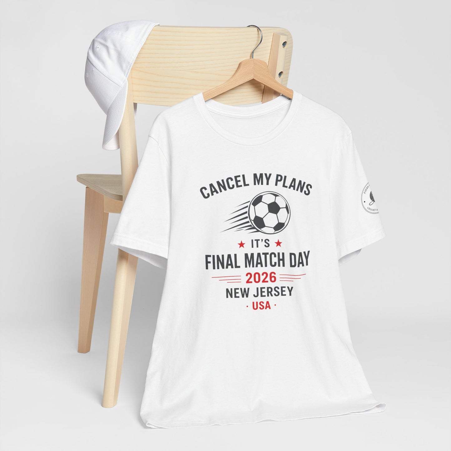 Cancel My Plans soccer t-shirt detail close-up