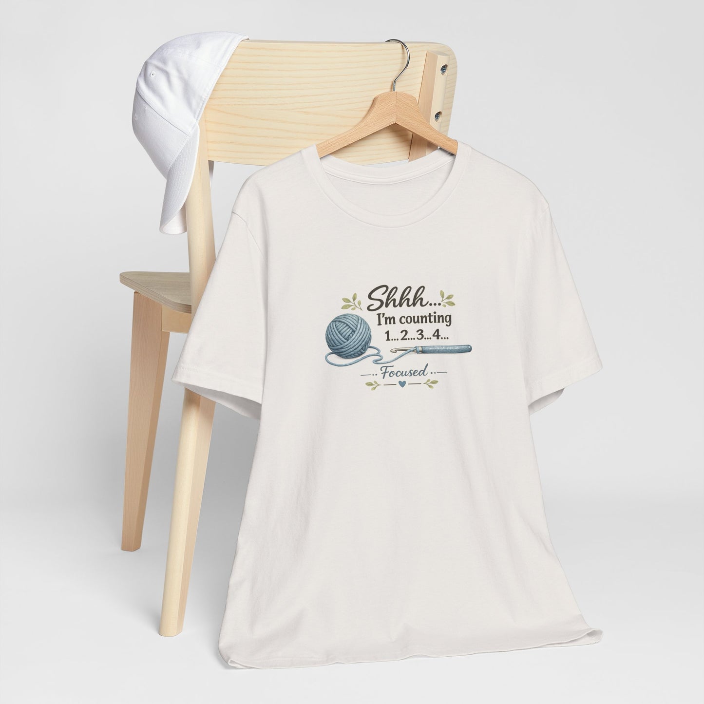 Knitting Humor Tee — “Shhh... I’m Counting 1, 2, 3, 4” Yarn & Needles Shirt