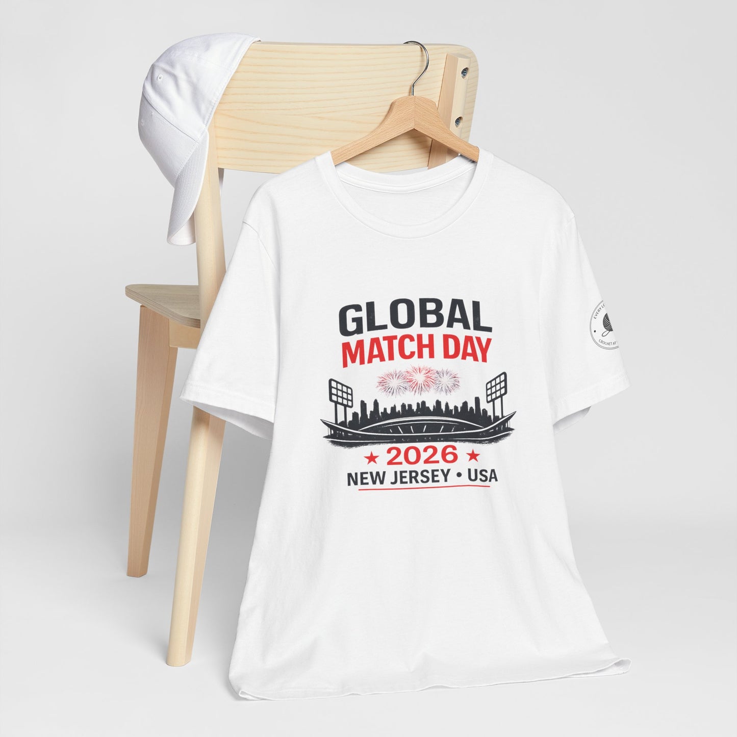Global Match Day 2026 tee worn by model, full body front view