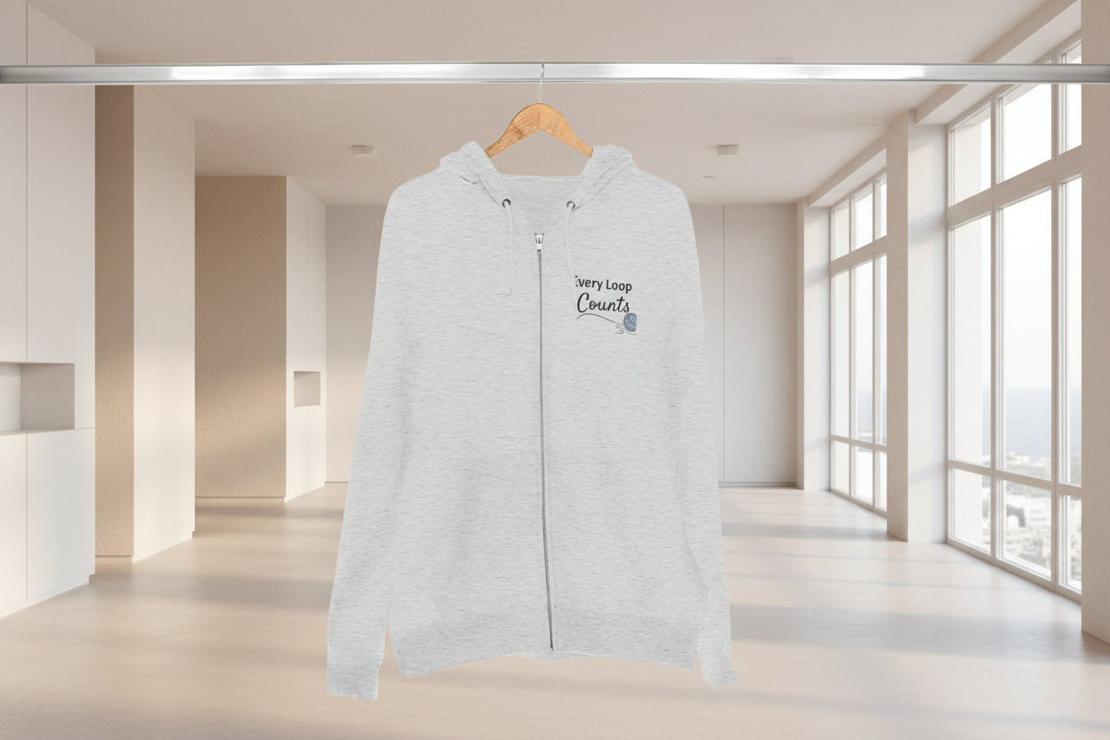 Every Loop Counts Zip Hoodie — Crochet & Knitting Cozy Zippered Sweatshirt