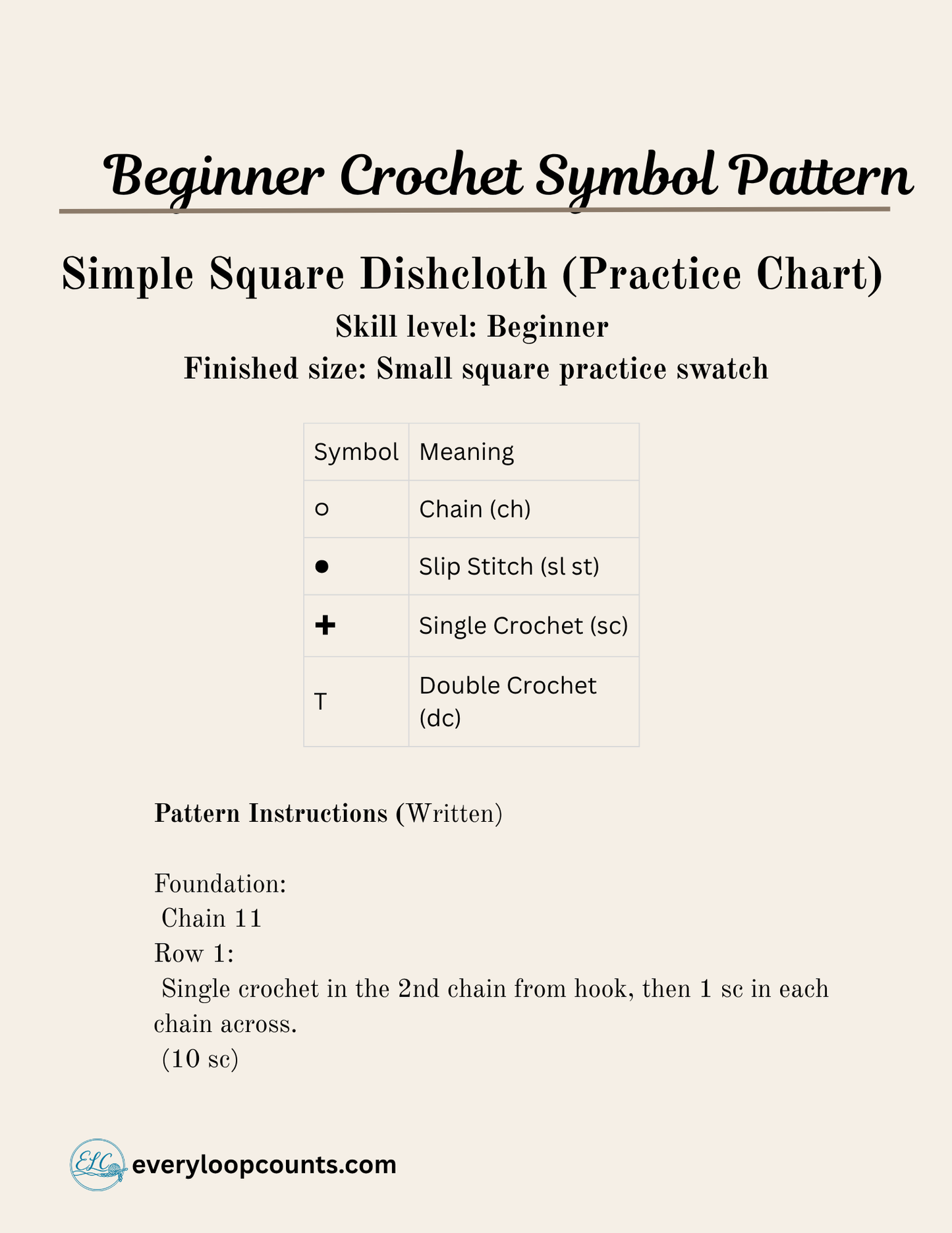 Beginner_Crochet_Symbol_Pattern → Beginner crochet symbol pattern – printable practice chart for learning to read patterns