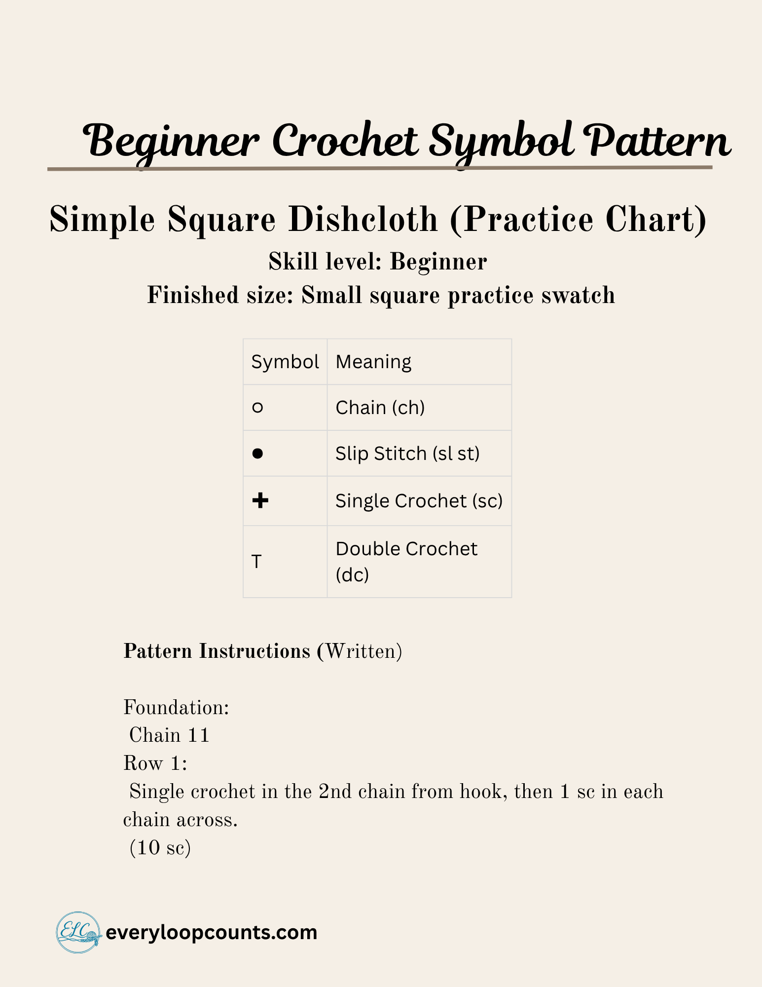 Beginner_Crochet_Symbol_Pattern → Beginner crochet symbol pattern – printable practice chart for learning to read patterns