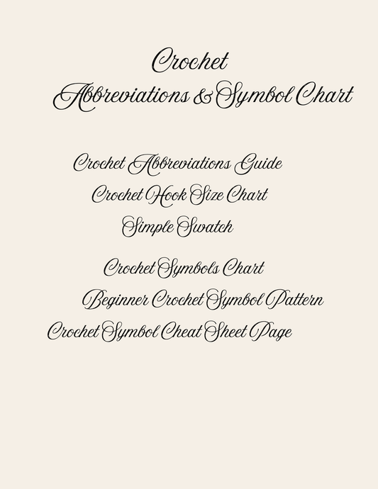 Crochet abbreviation and symbol chart printable PDF preview