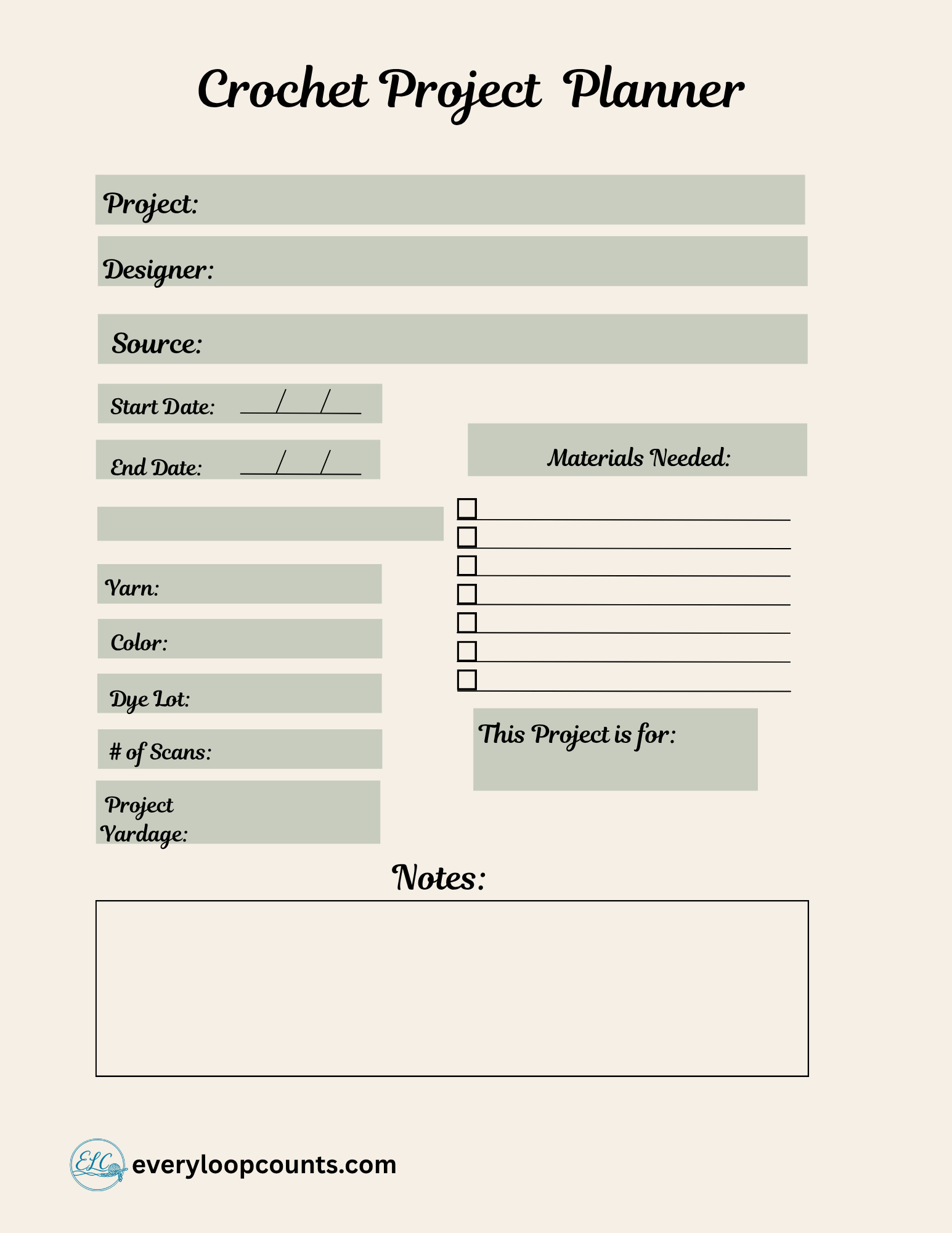 CrochetProjectPlanner → Crochet project planner page – track yarn, hook size, gauge, and stitch count