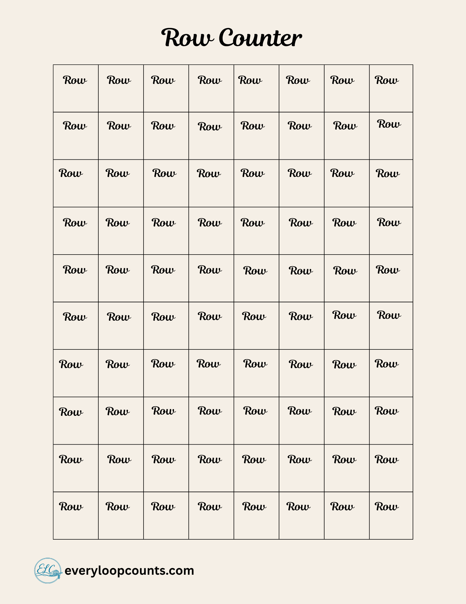 RowCounterExtra → Additional printable row counter page – crochet works-in-progress tracker