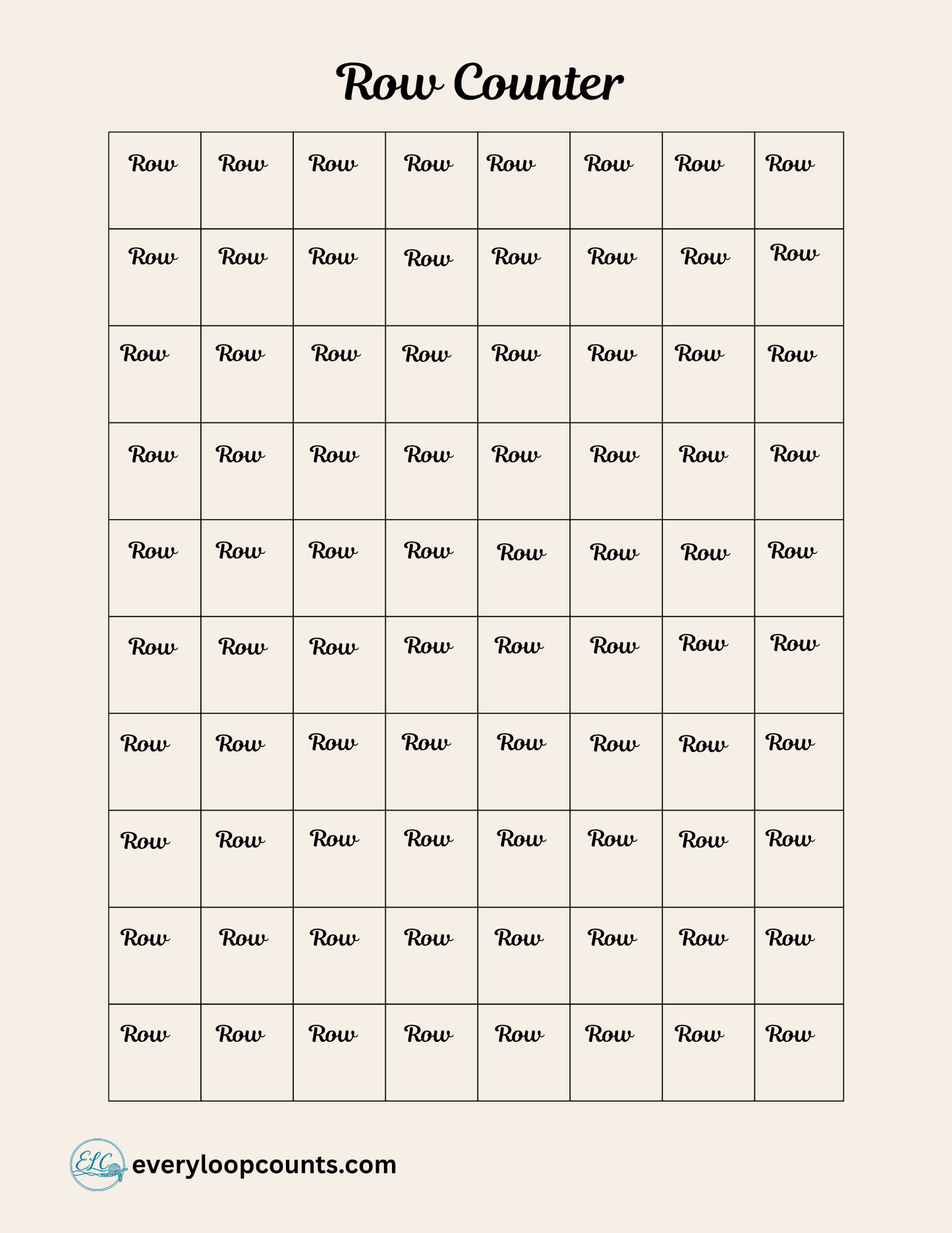 RowCounterExtra1 → Extra crochet row counter printable – blank row tracking sheet for WIPs