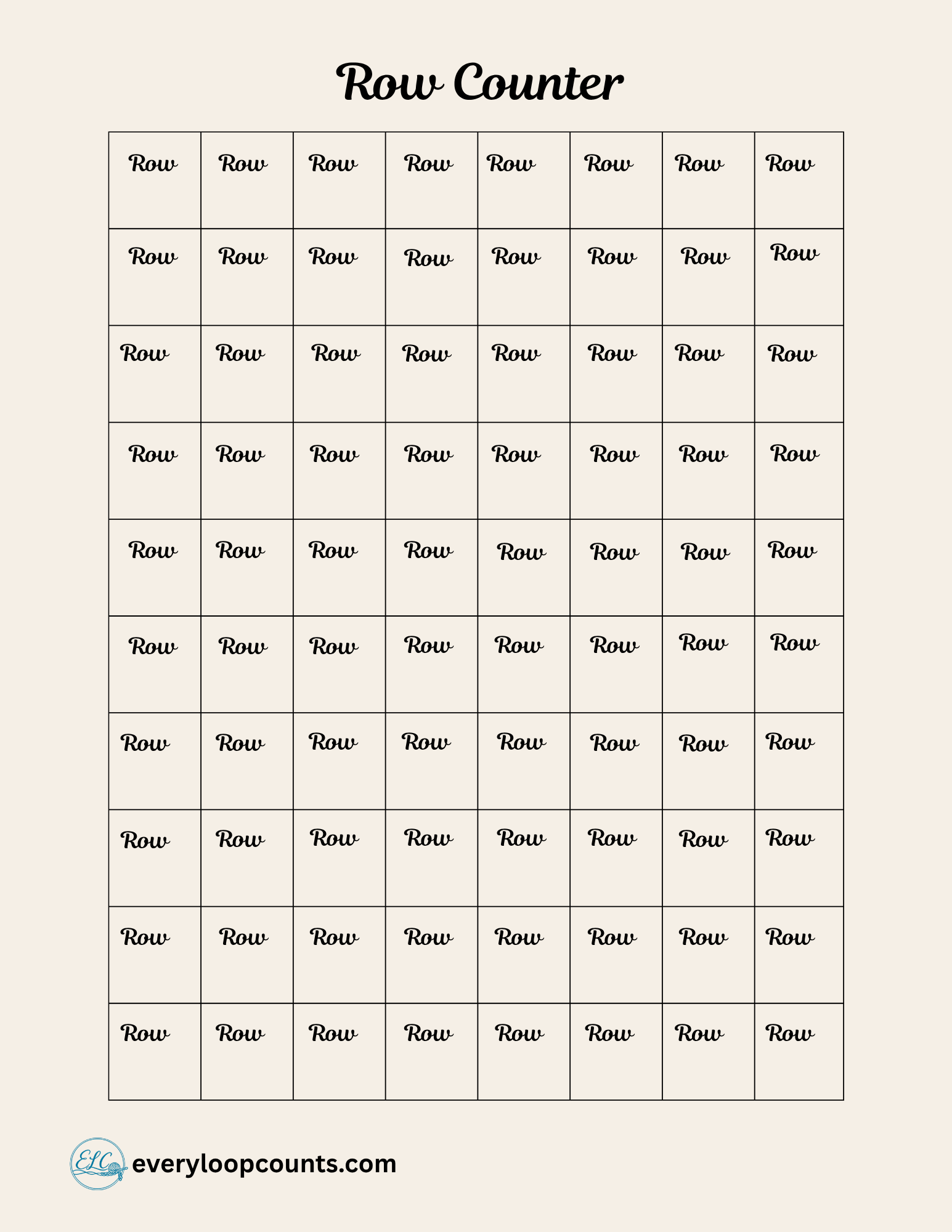 RowCounterExtra1 → Extra crochet row counter printable – blank row tracking sheet for WIPs