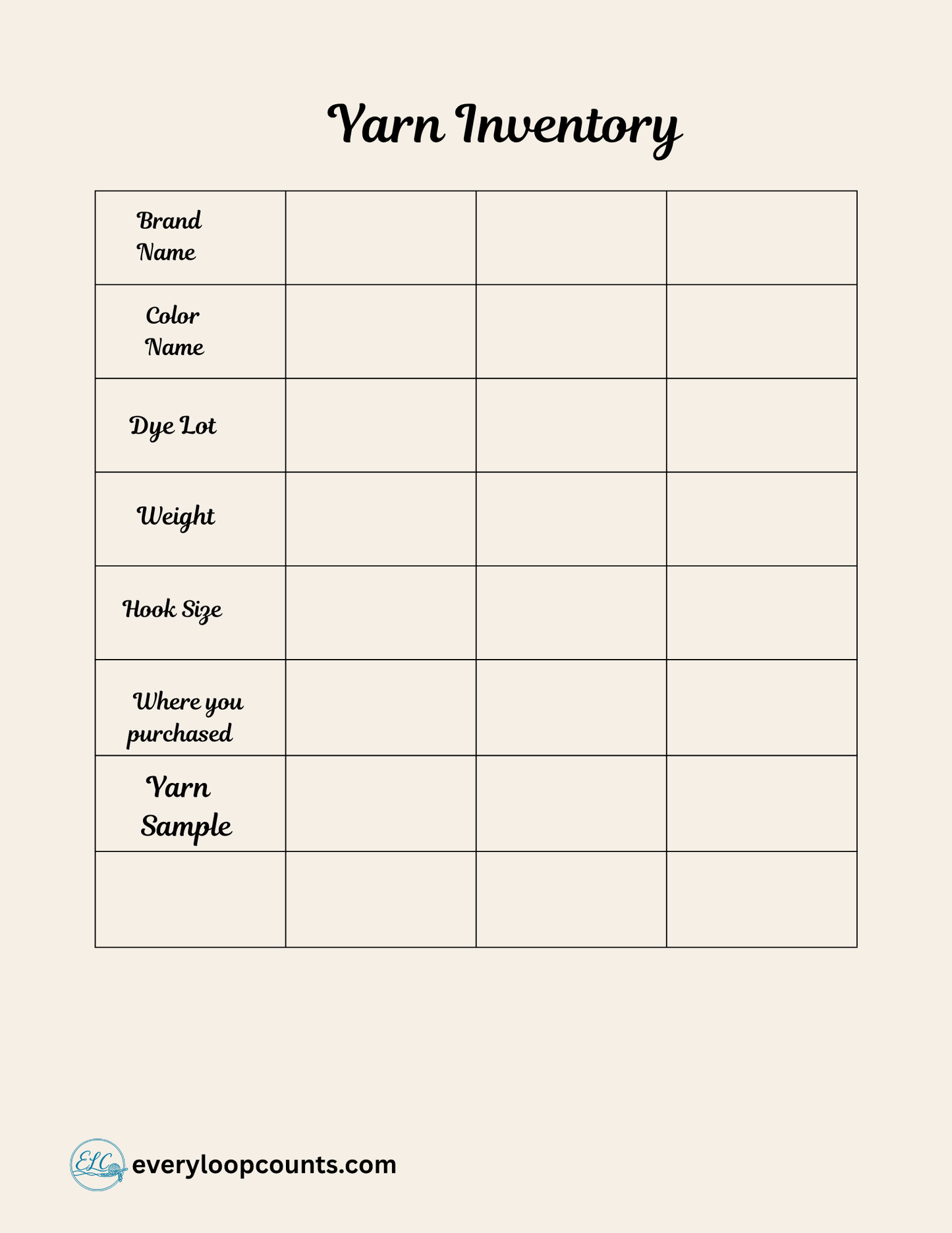 YarnInventory → Printable yarn inventory log – track colors, quantities, and dye lots